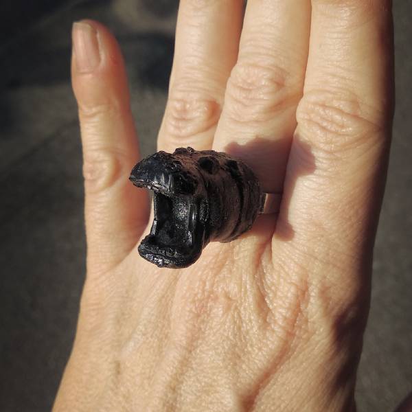  anello tassidermia ippopotamo in colla a caldo nera