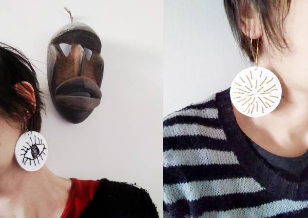  orecchini sketch ricamati a mano su plastica b