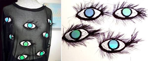  tshirt occhi paillettes ricamati a mano