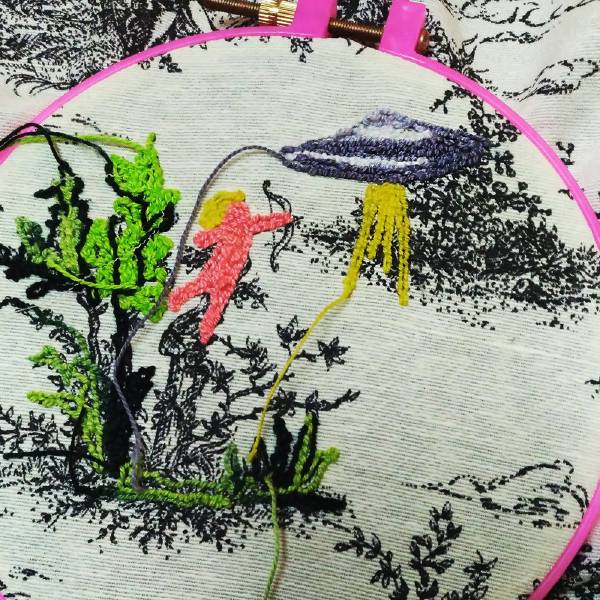  cupido e alieni ricamato a mano punchneedle