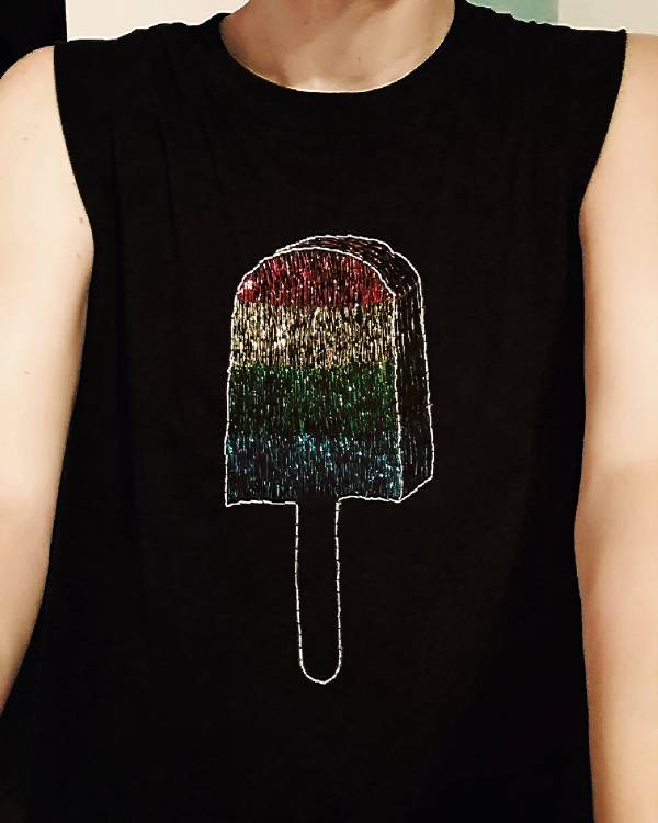 2 tshirt ghiacciolo lurex ricamata a mano 1