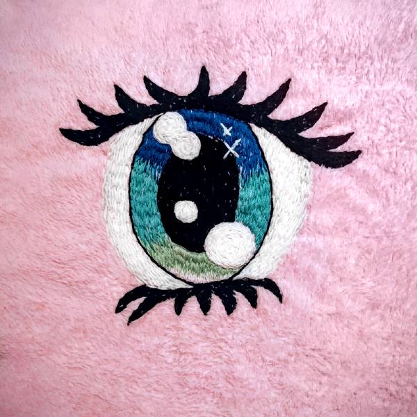  occhio manga ricamato mano su tessuto peluche a