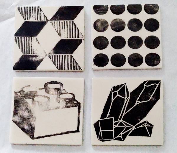  sottobicchieri stampa linoleum motivi geometrici