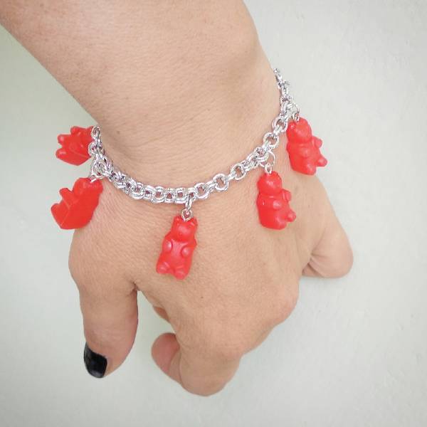  bracciale orsetti gomma in colla a caldo rossa