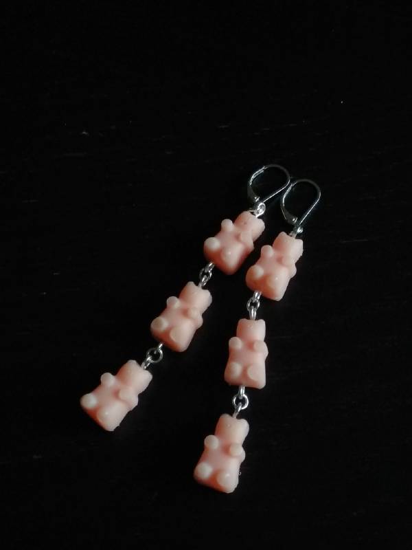  orecchini orsetti gomma in colla a caldo rosa d